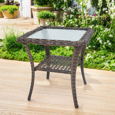 Valierius Durable Outdoor Side Table With UV-Resistant Wicker, And Tempered Glass - Ideal For Patios, Gardens, And Poolside Relaxation