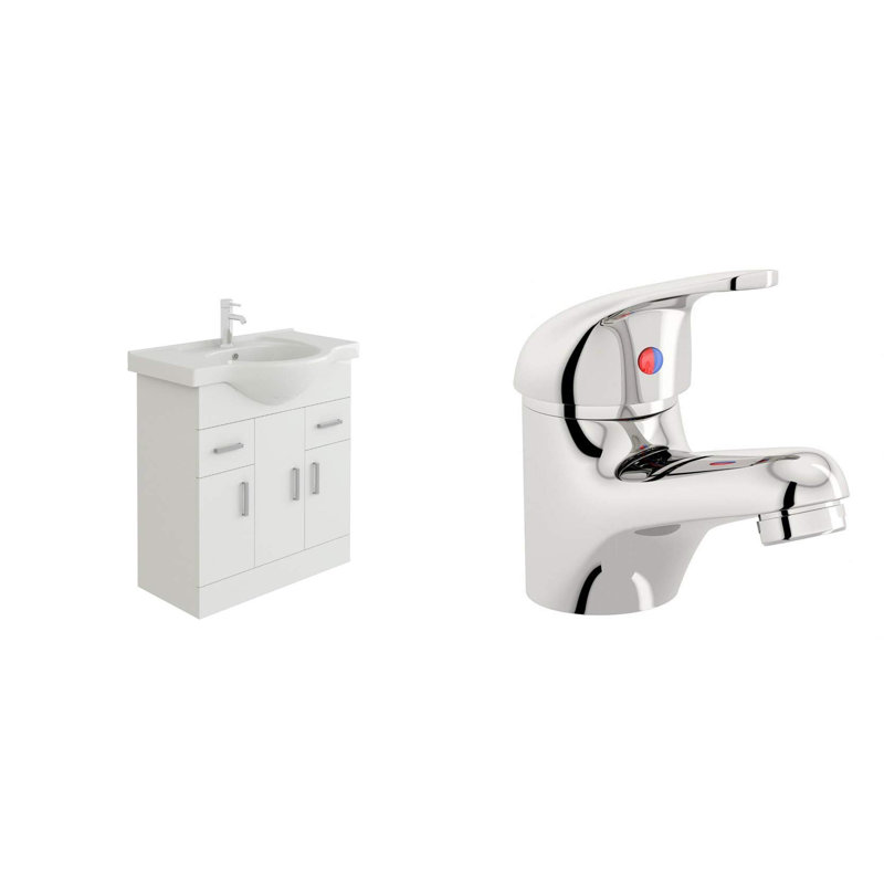 VeeBath Linx 750mm Vanity Sink Cabinet Unit & Mono Basin Mixer Tap