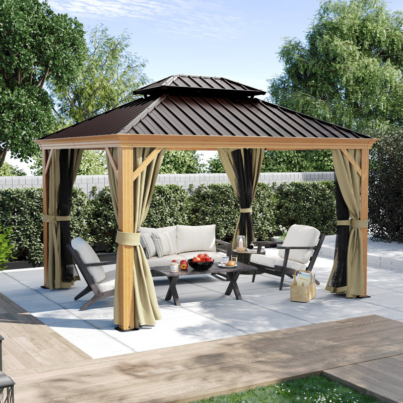 Aluminum Patio Gazebo, Khaki, Black, 12' W x 10' D