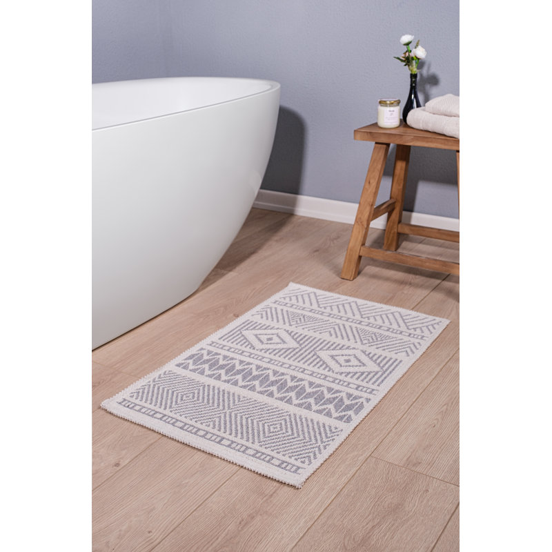 Marmaris Turkish Cotton Boho Style Bath Rug Bouley, Gray, Single - 20"W x 32"L