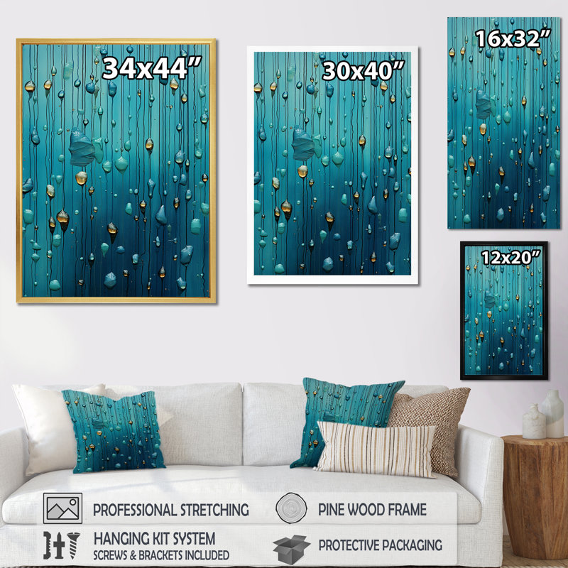 «Abstract Rainy Blue Collage III», reproduction d'art sur toile, Cadre simple noir, H 32 po x l 24 po x P 1 po