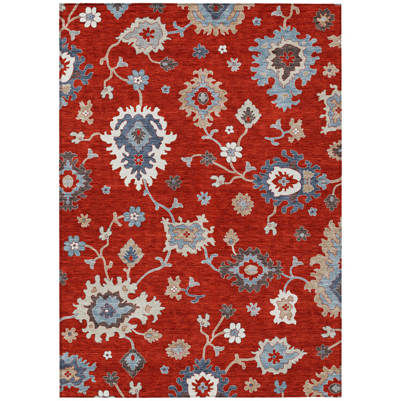 3' X 5' Gray Floral Washable Indoor Outdoor Area Rug