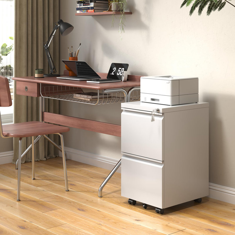 Markiese 14.69'' W Metal 2-Drawer Vertical Mobile  File Cabinet With Lock Fully Assembled, White