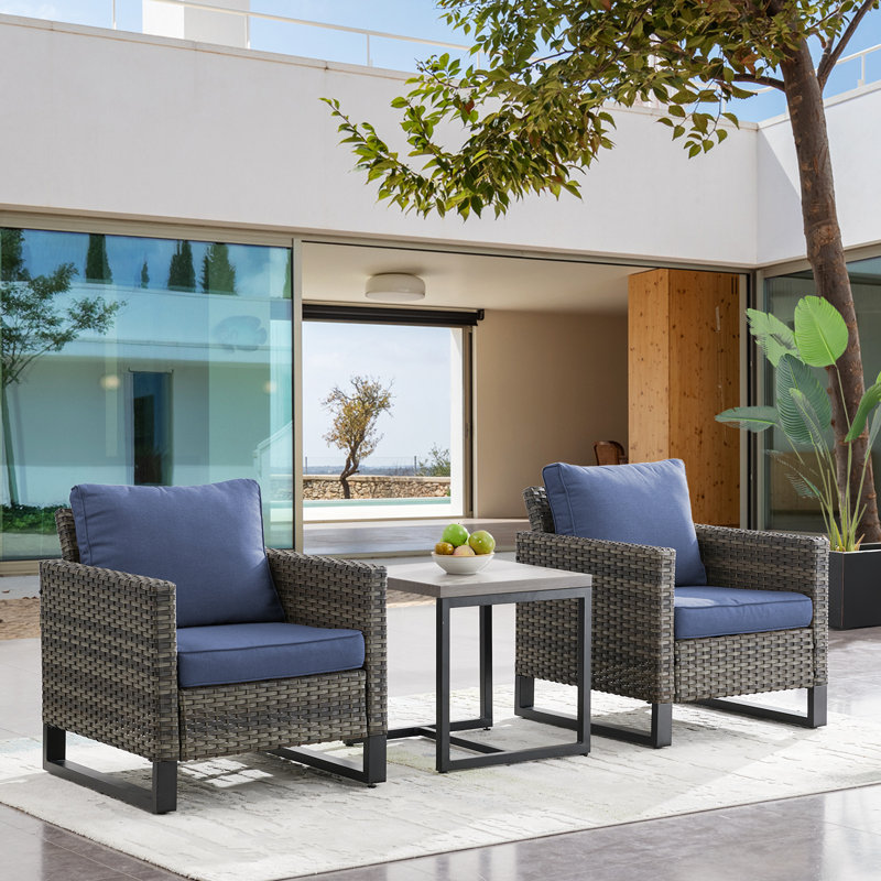 Chaise longue d'extérieur en osier Dharach, Bleu marine, gris
