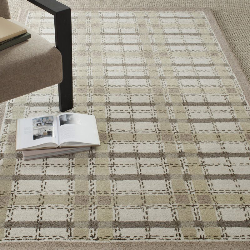 Martha Stewart Hand Tufted Wool/Viscose Plaid Rug in Sharkey Gray, Rectangle 5' x 8'