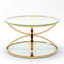 Table basse moderne en verre avec 2 niveaux, cadres en forme d'anneau, structure en métal et verre trempé transparent-129948407-129948406