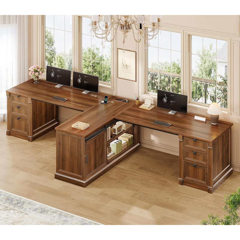 Bureau 110,2 "pour deux personnes avec 6 tiroirs, Brown