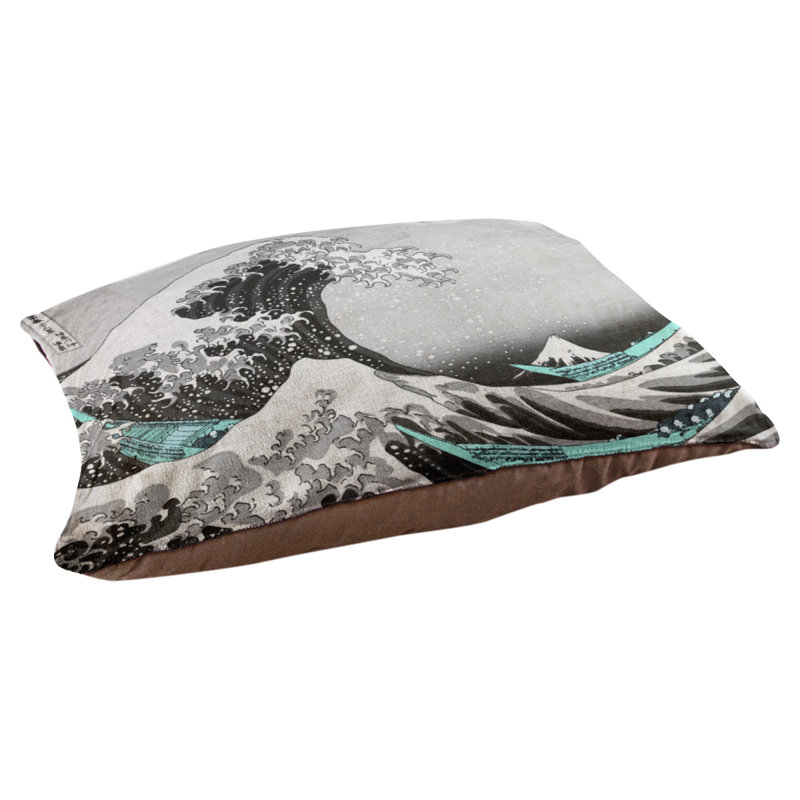 Coussin Burkart la grande vague, L 32,5 po x l 42,5 po, Bleu sarcelle / brun foncé