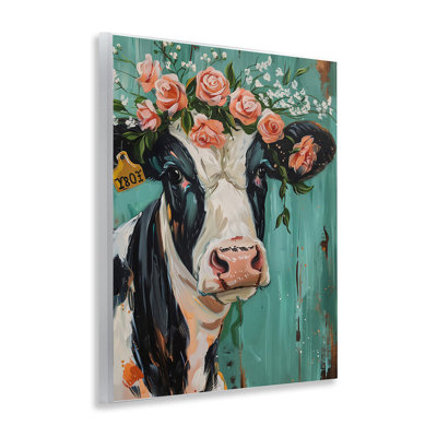  Art mural, vache florale sur sarcelle par LSR Design Studio