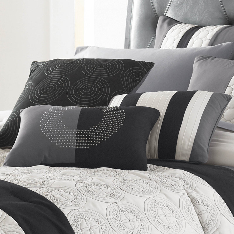 Elsie Gray and Black 7-Piece Queen Comforter Set