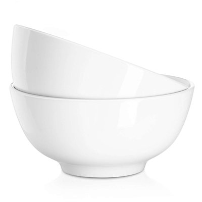 7" Porcelain Bowls, Set of 2 - Large White Serving Bowls