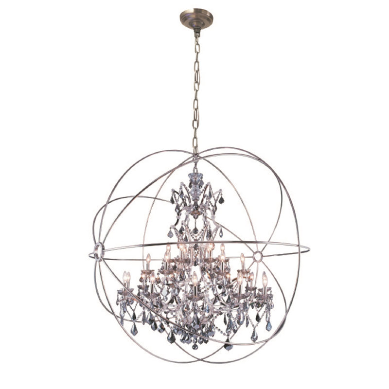 Lustre sphérique unique à 25 lumières Mendelson, Noir mat, Noir fumé