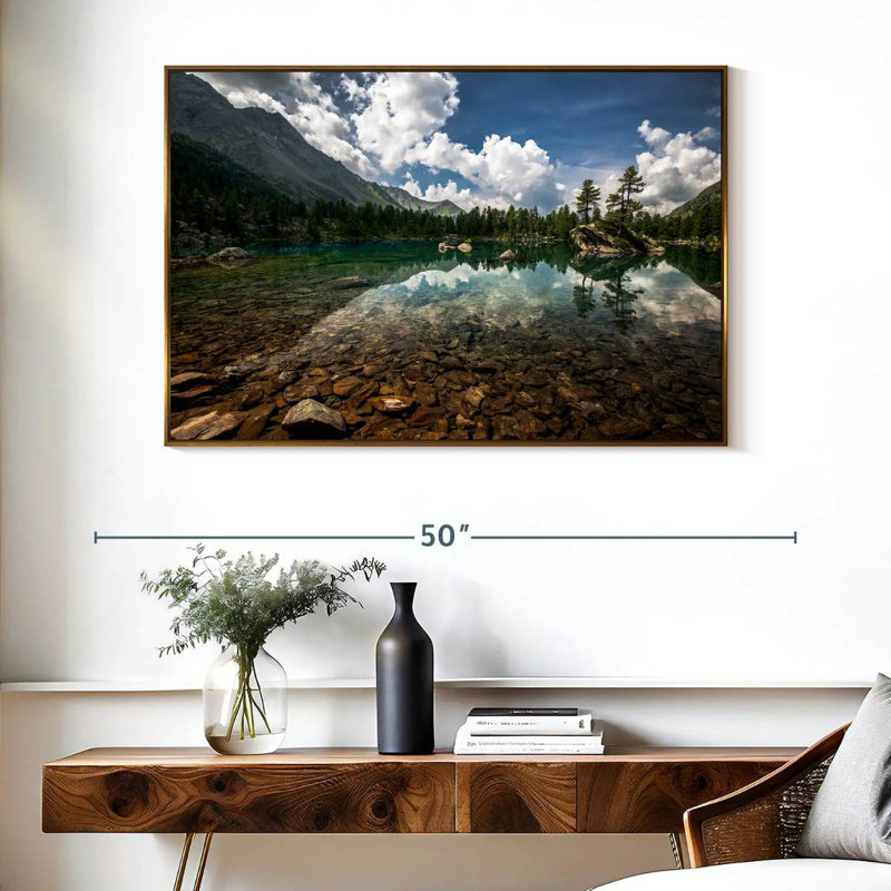 Paysage de lac tranquille, Cadre flottant doré, 40 po x 27 po