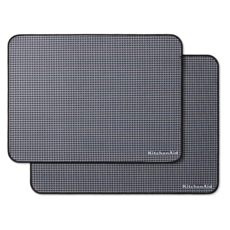 KitchenAid Gridlines Quick Dry Dish Drying Mats, 2-Pack Set, Matte Black