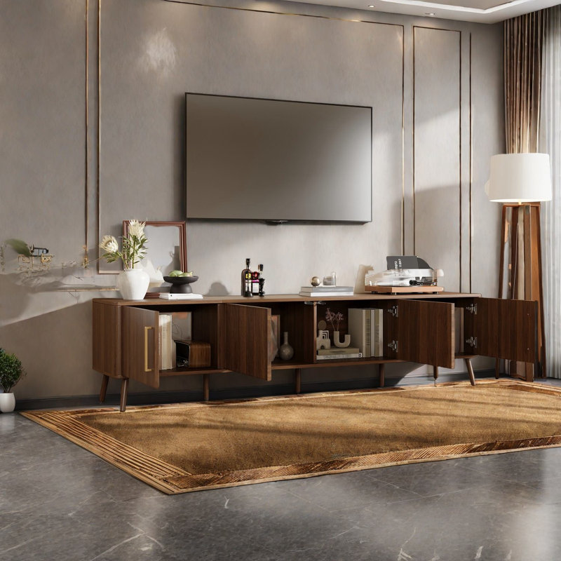Meuble télé polyvalent, conception en bois de MDF noyer, style moderne pour la maison