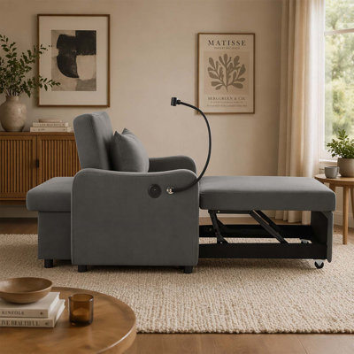 3-In-1 Convertible Sleeper Sofa Chair with Adjustable Backrest,Foldable Table