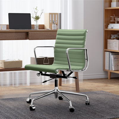 Ashvina Mid & High Back Genuine Leather Office Chair with Aluminum Frame and Base, Ergonomic Design, 'S' Back Support