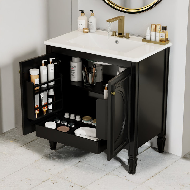 30" Bathroom Vanity with Sink, Black, Gold