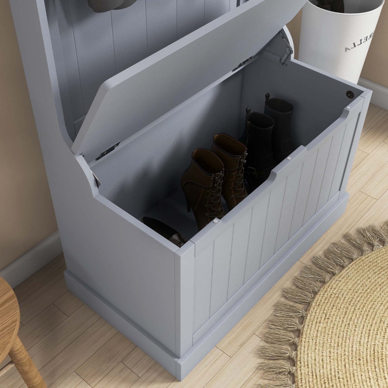 Arbre d'entrée 28 po 3-en-1 avec banc de rangement, portemanteau avec quatre crochets et rangement pour chaussures, Gray