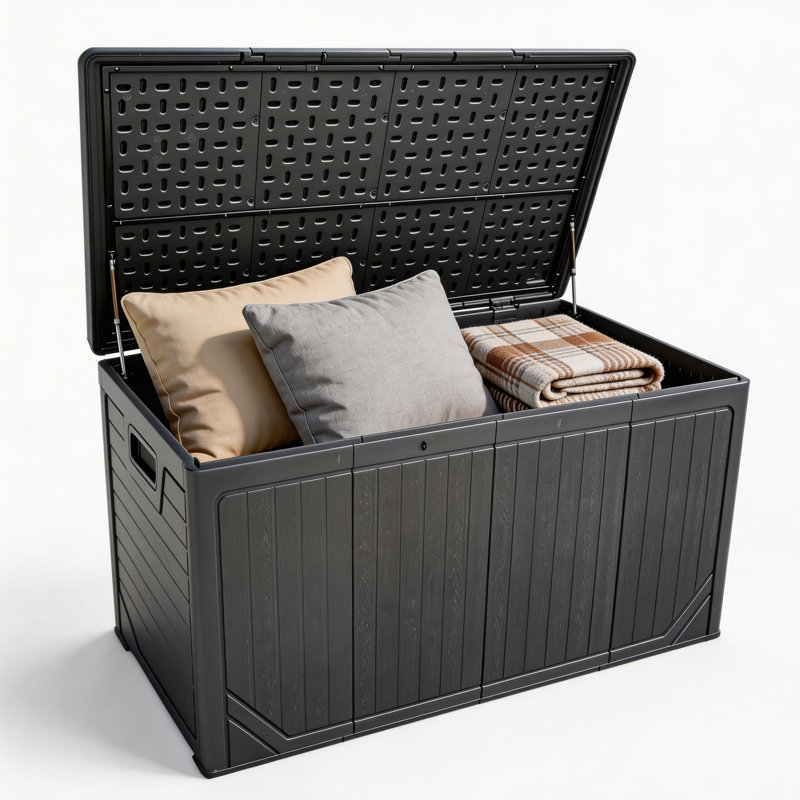 Coffret de rangement extérieur Jaxenor 330 gallons, très grand coffre de rangement étanche en résine pour coussins de terrasse, outils de jardin, accessoires de piscine et mobilier de jardin, noir
