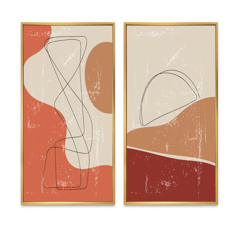 «Vintage Abstract Geometrics in Vintage Colors II», ensemble de 2 reproductions, H 40 po x l 40 po x P 1,5 po, Cadre doré