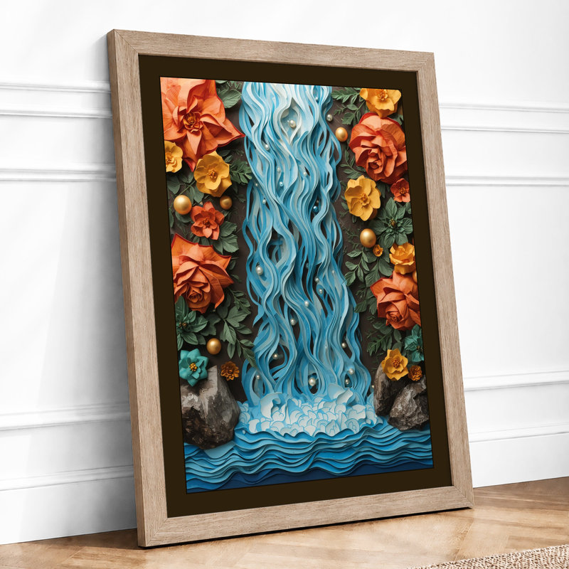 Waterfall in Bloom Botanical - Framed Print, A4 - 29.7 x 21.0 cm, Oak