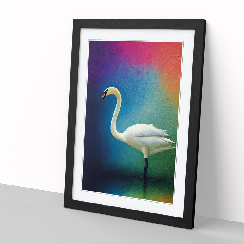 Swan Color Field - Single Picture Frame Print, 64cm H x 46cm W x 2cm D, Black