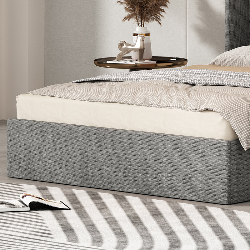 Lit plateforme tapissier avec rangement Gaillarde, Double, Graphite