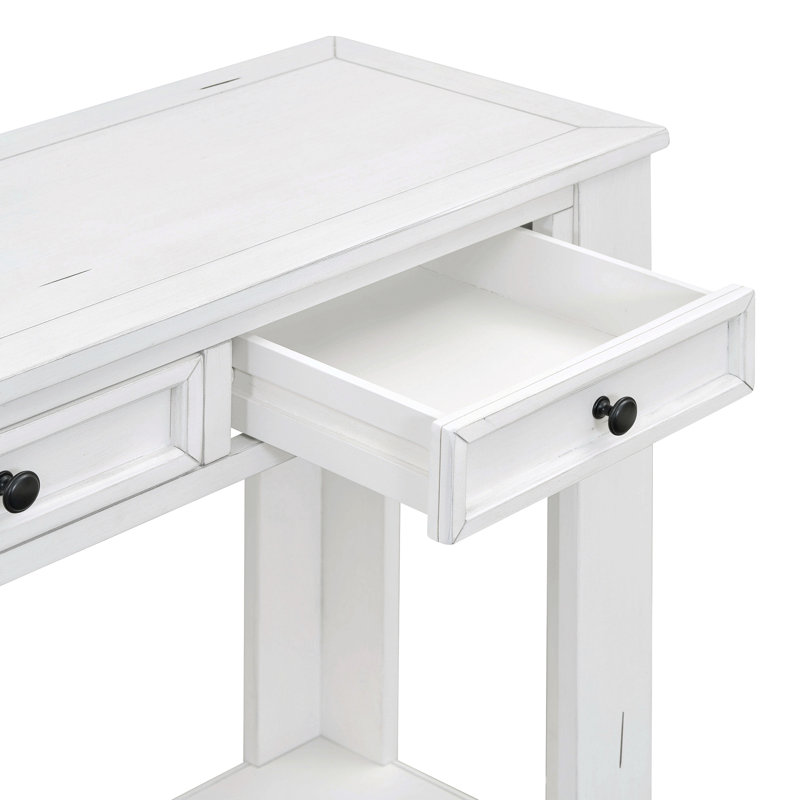Console Table/Sofa Table With Storage Drawers And Bottom Shelf For Entryway Hallway, Antique White