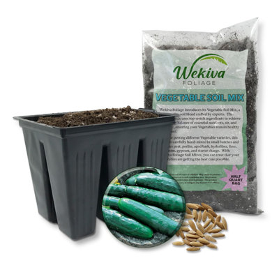Marketmore Cucumber Seed Starter Kit - Cucumber Seeds and Tray Liner with Half Quart Vegetable Soil Mix - Grow Your Own Vegetables
