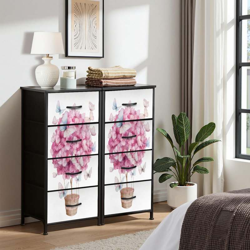 Commode 4 tiroirs pour chambre à coucher, commode étroite, plateau en bois et structure en fer de travail 18 po x 37,5 po - (l x H)