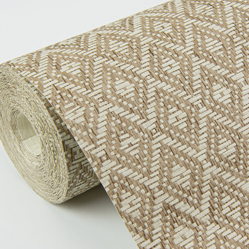 Loom Geometric Grass Cloth Wallpaper Roll, Light Brown