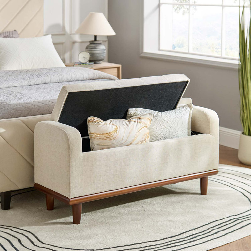 Jason Polyester Upholstered Storage Bench, Ivory