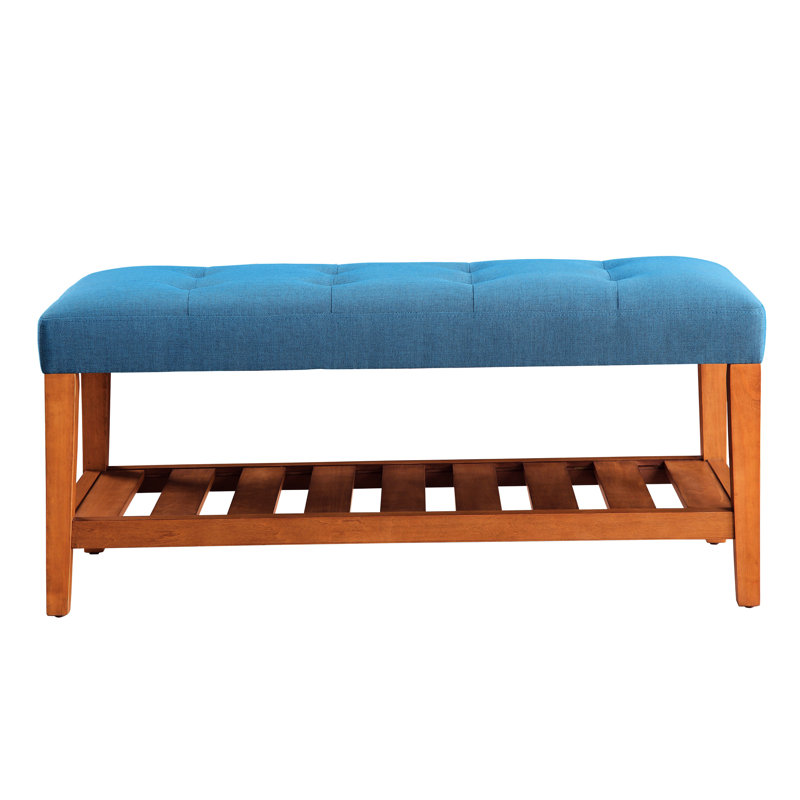 Blue Fabric & Oak Finish Accent Bench - 18" Seat Height, 24 Lb Product Weight Modern For Home Bedroom 40" W X 16" D H Versatile And Stylish
