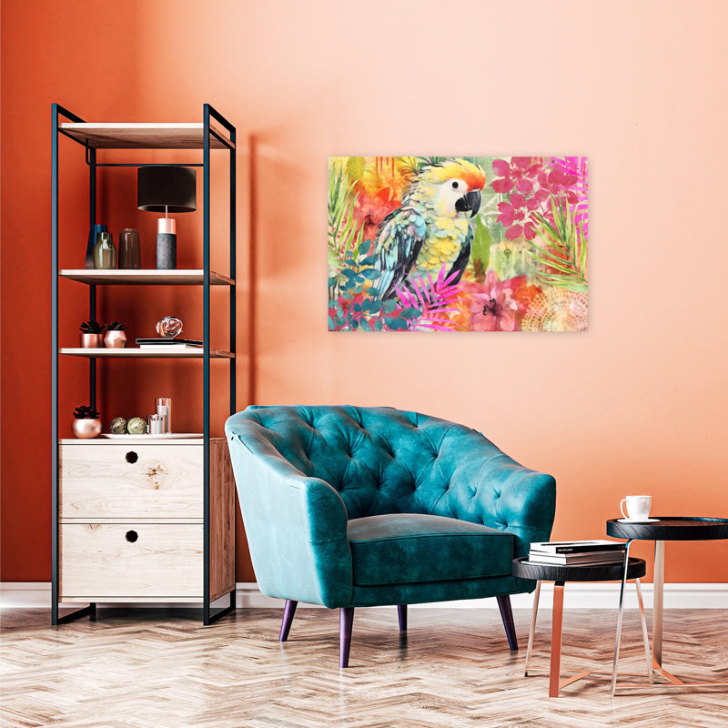 Tropical Escape Bold Vibrant Whimsical Flower Nature Wall Art Print 1 Piece Wrapped Canvas Wall Art, 60.96cm H x 91.44cm W