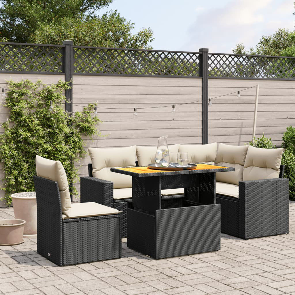 Vidaxl 6-Tlg. Garten-Sofagarnitur Mit Kissen Schwarz Poly Rattan