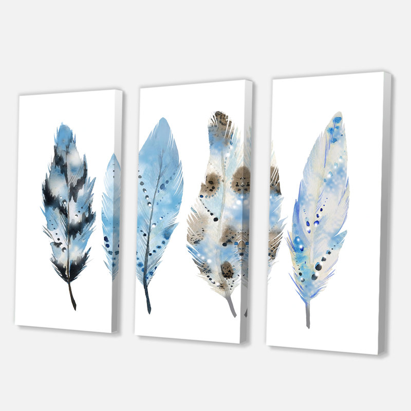 Blue Boho Feathers I - impression de 3 pièces