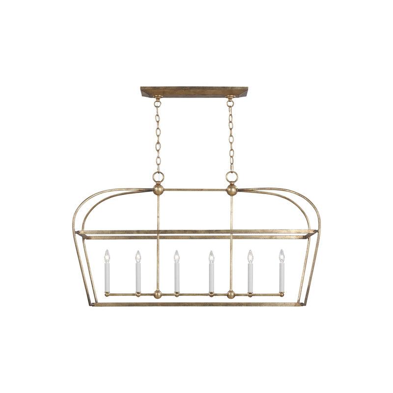 Luminaire suspendu linéaire à 6 lumières pour îlot de cuisine Lilo par Chapman & Myers, Or antique