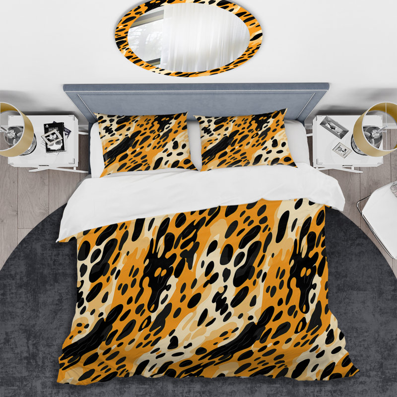 Modern Cheetah Orange And Black Fusion II - Ensemble de housse de couette à motif abstrait