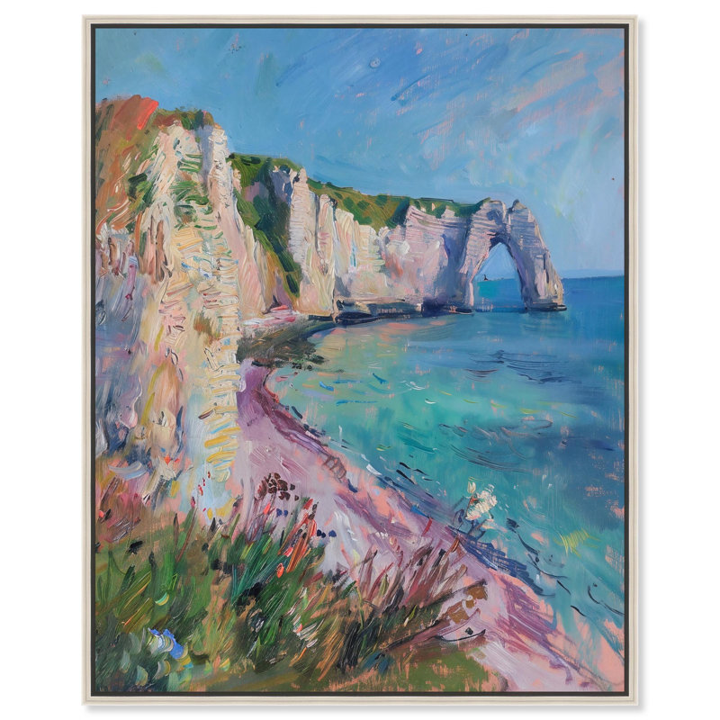 Falaises d'Etretat, toile par Art Remedy, H 46 po x l 37 po, Doré, Cadre flottant