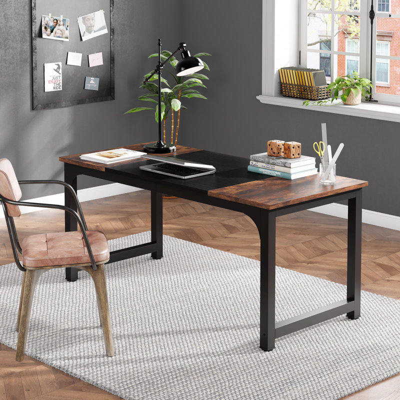 Bureau Waltman, Brun rustique / noir, H 29,52 po x l 62,99 po x P 31,49 po