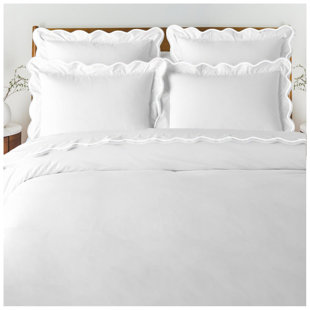400TC Cotton Scallop Embroidery Sateen Solid Duvet Cover Set
