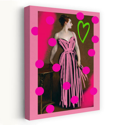 Pink Graffiti Lady Bold Classic Colorful Portrait Urban Wall Art Print 1 Piece Wrapped Canvas Wall Art
