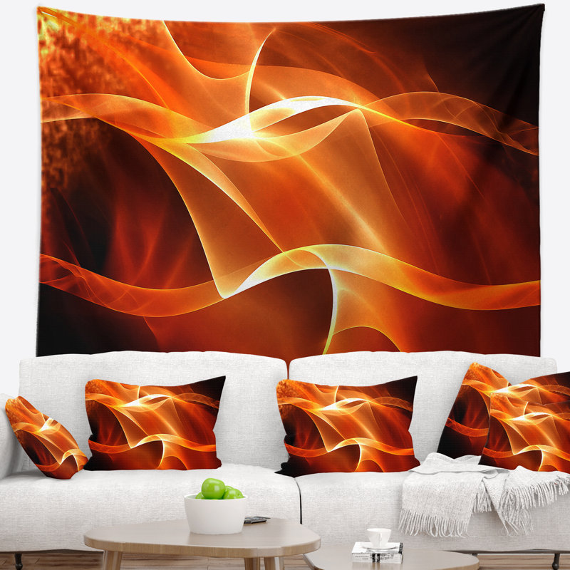 Tapisserie orange abstrait en 3d, H 32 po x l 39 po