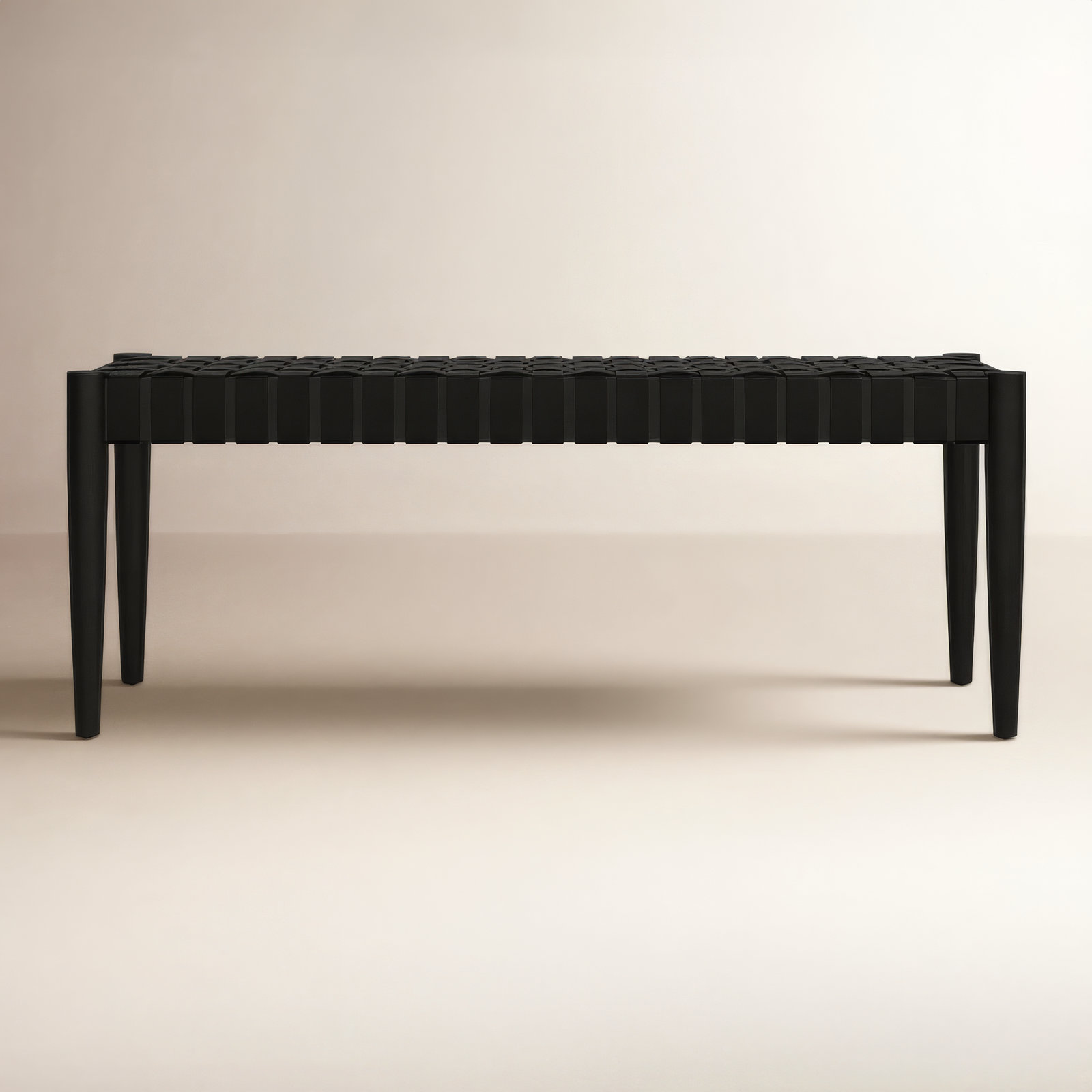 Orin 47" Woven Leather Dining Bench, Black Frame/Black Leather