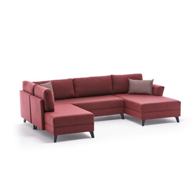 Modern Corner Sofa Bed, Claret Red Fabric (50% Polyester/50% Linen), 118.1 x 30.7 x 79.5 inches | FIR Timber Frame, 28 DNS Foam Cushioning, Easy Clean | Perfect for Stylish Living Rooms & Guest Rooms