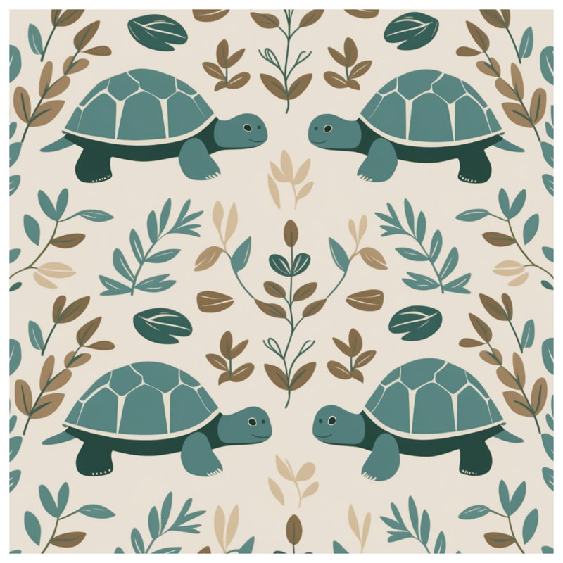 Toile tendue avec tortues et feuilles, 16 x 16 pouces