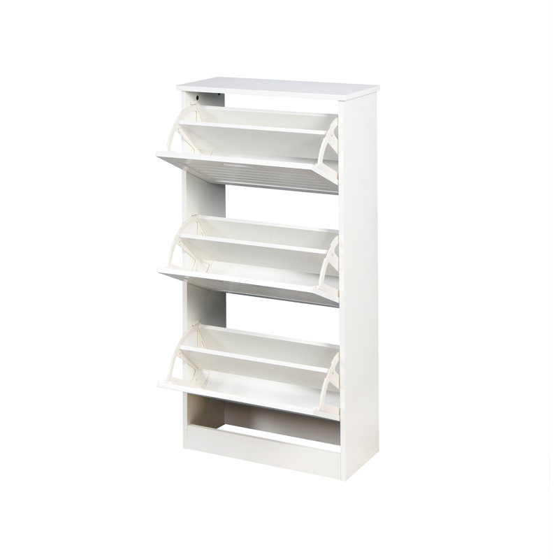 Armoire à chaussures blanche avec 3 portes rabattables - Offre amplement d'espace de rangement et comprend des tablettes réglables