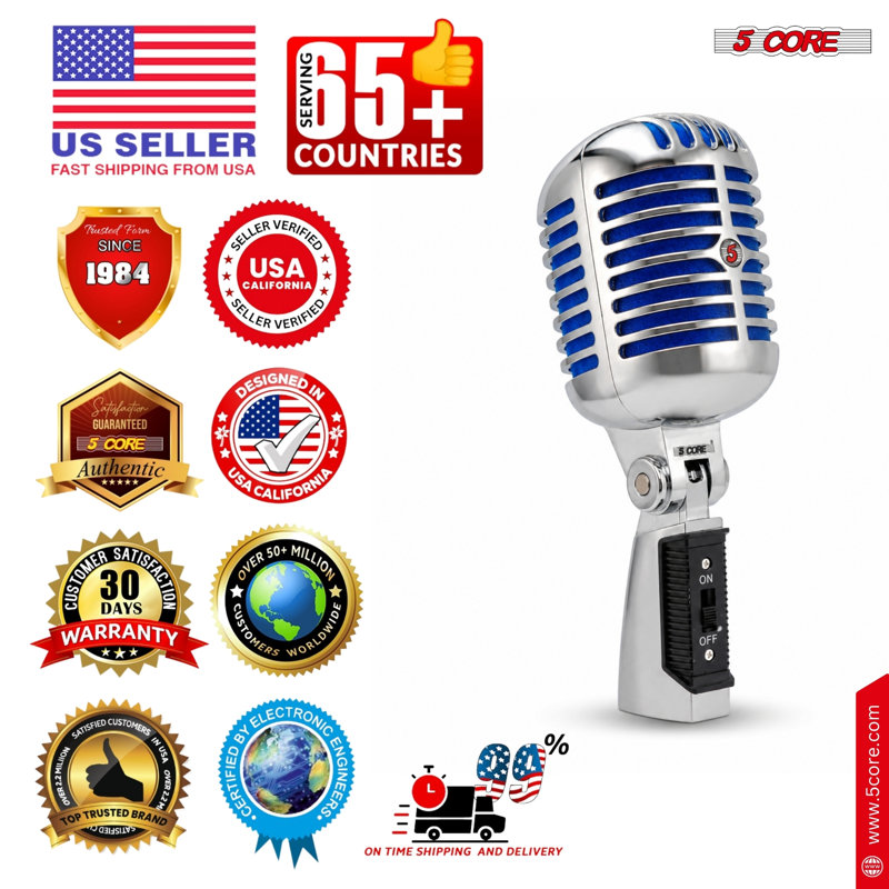 Microphone rétro à 5 cœurs classique dynamique professionnel XLR Studio, Bleu