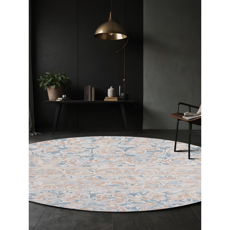 Machine Washable Gray Area Rug, Round 4'